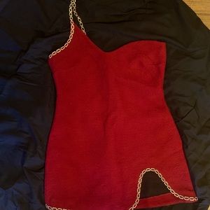 Zara asymmetrical red dress with gold chain